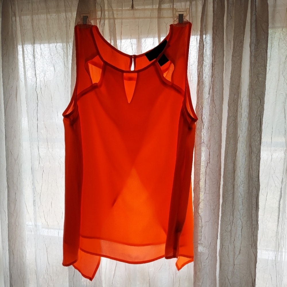 KIM KARDASHIAN SLEEVELESS SHEER OPEN BACK BLOUSE NEON PINK SHRIMP by KK MED EUC!